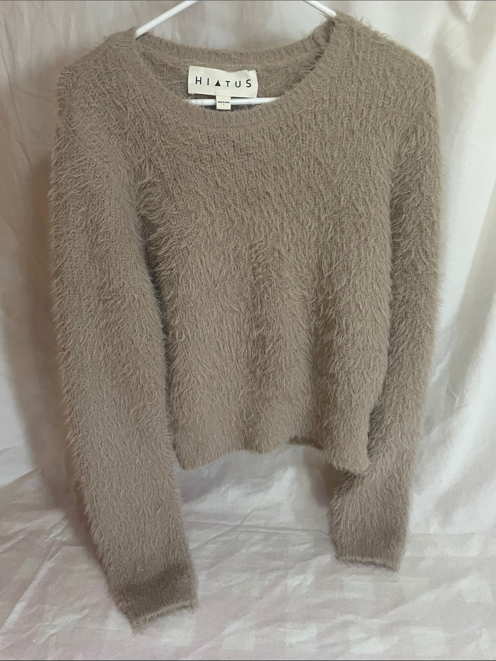 Hiatus Women's Taupe Fuzzy Crew Sweater